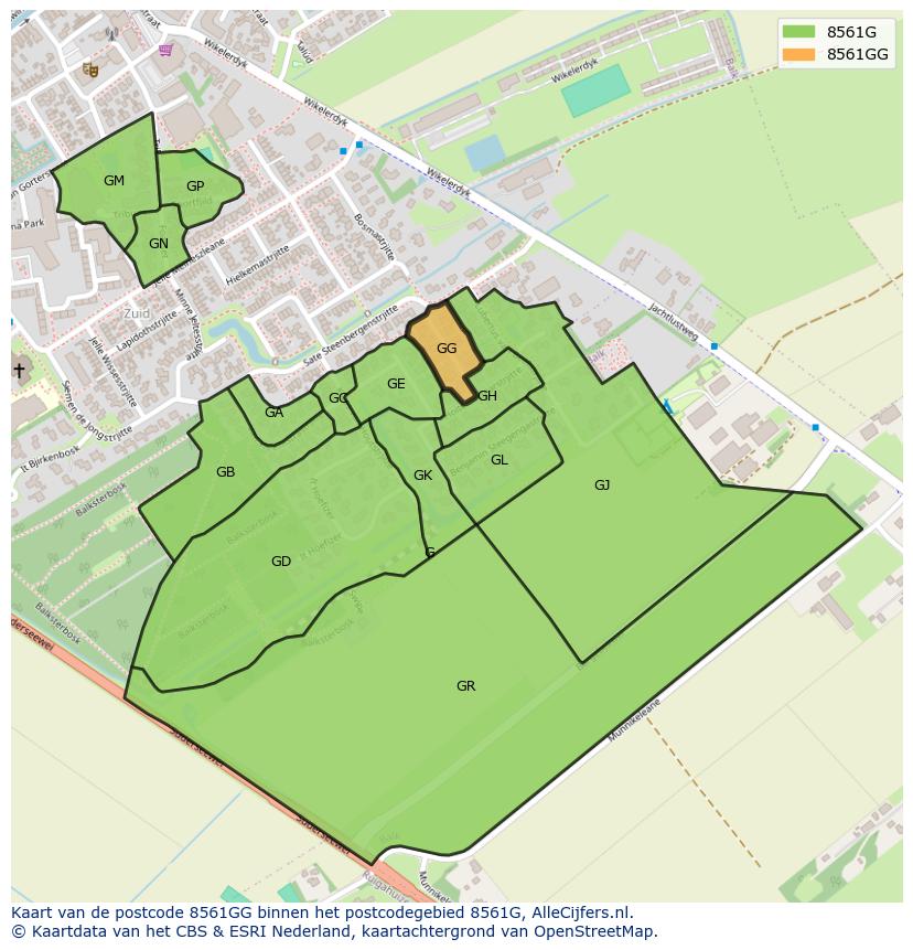 Afbeelding van het postcodegebied 8561 GG op de kaart.