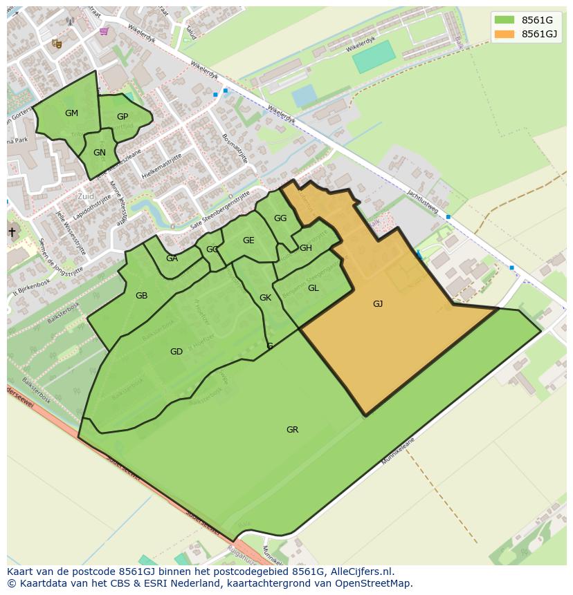 Afbeelding van het postcodegebied 8561 GJ op de kaart.