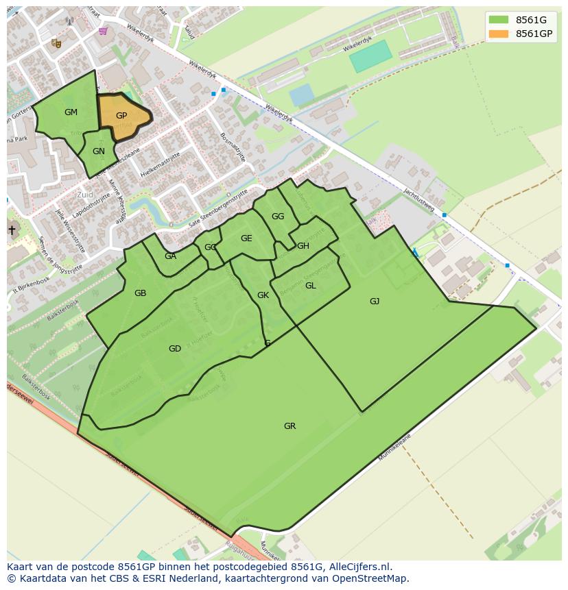 Afbeelding van het postcodegebied 8561 GP op de kaart.