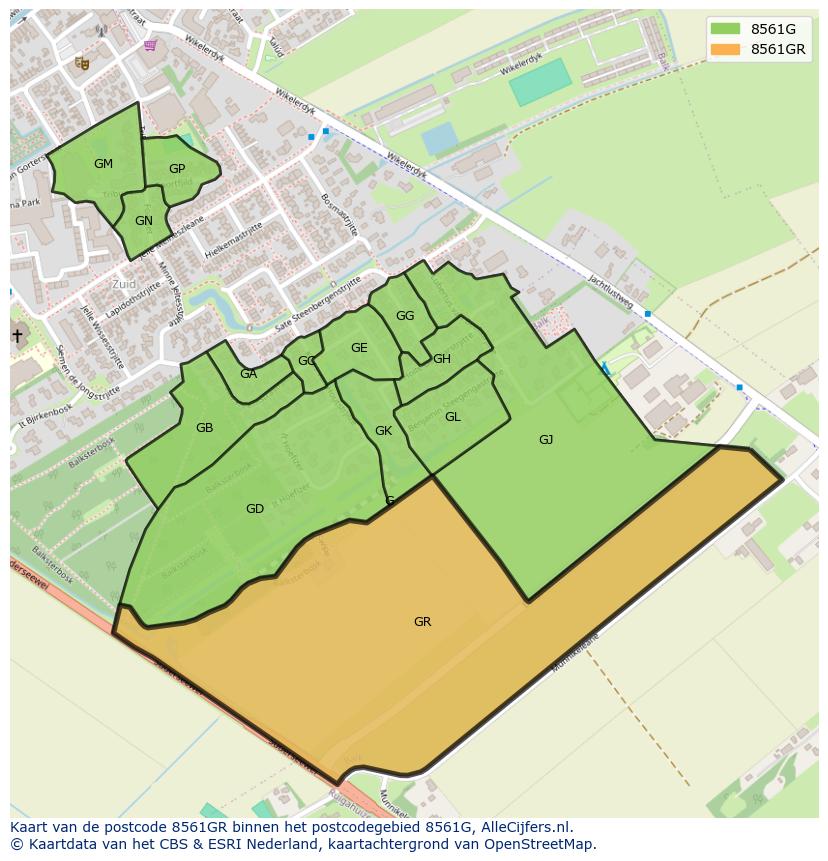Afbeelding van het postcodegebied 8561 GR op de kaart.