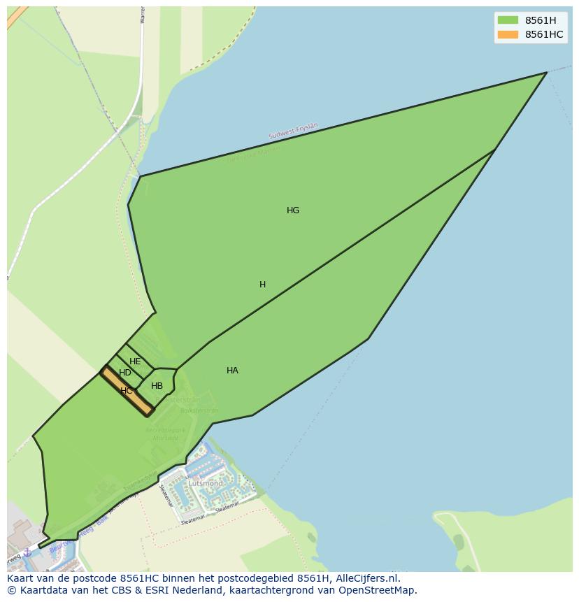 Afbeelding van het postcodegebied 8561 HC op de kaart.