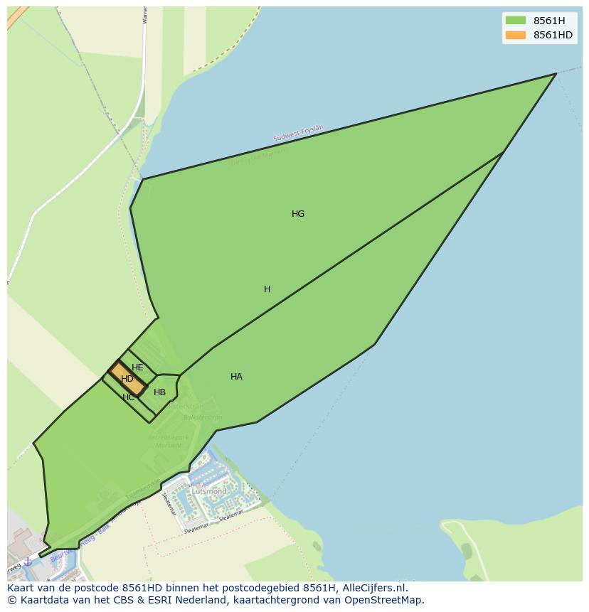 Afbeelding van het postcodegebied 8561 HD op de kaart.