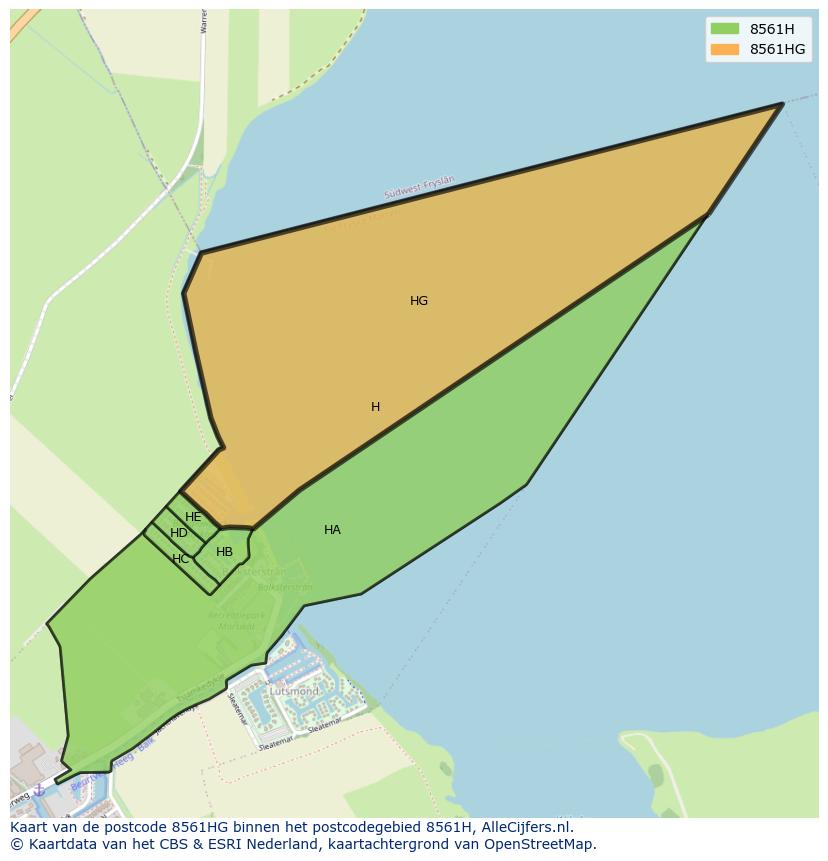 Afbeelding van het postcodegebied 8561 HG op de kaart.