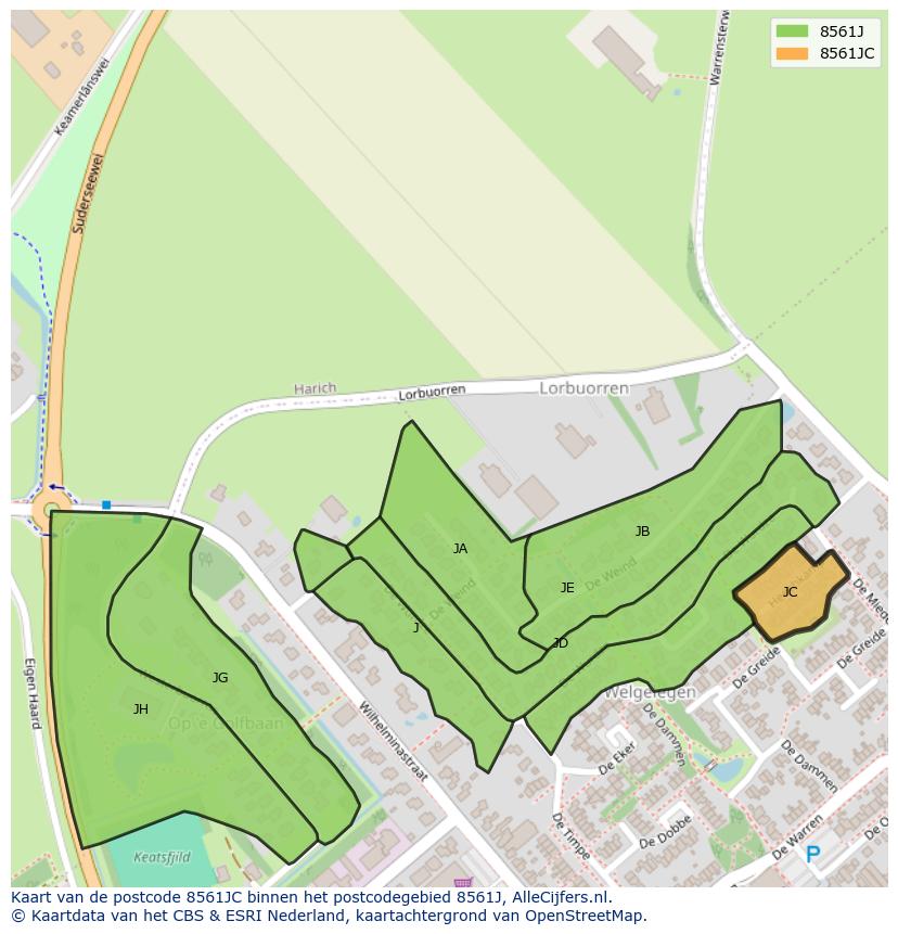 Afbeelding van het postcodegebied 8561 JC op de kaart.