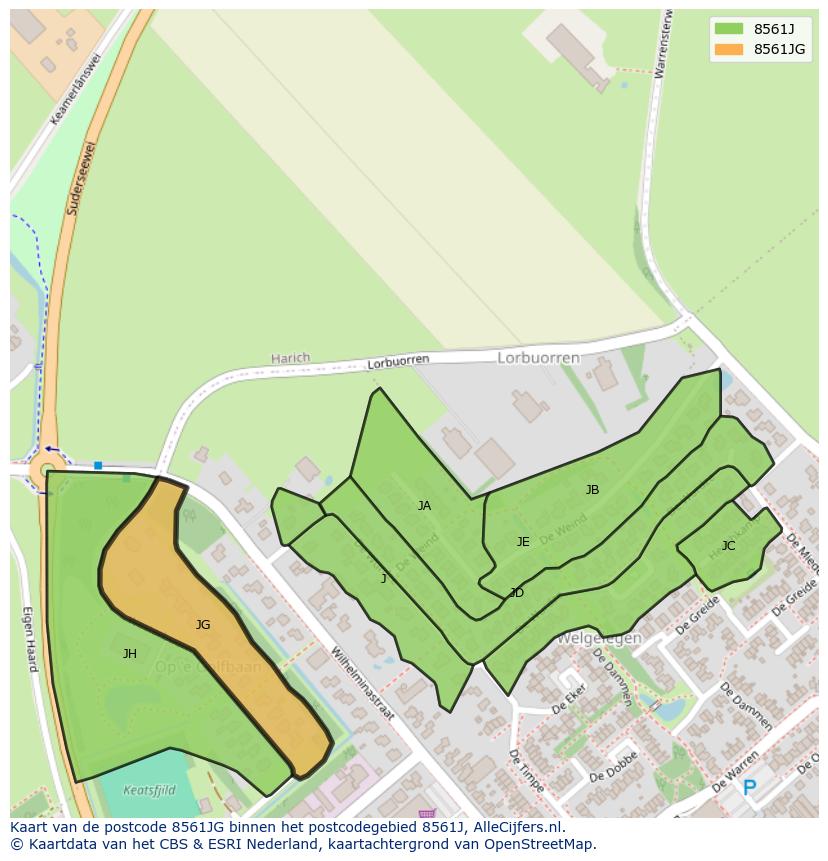 Afbeelding van het postcodegebied 8561 JG op de kaart.