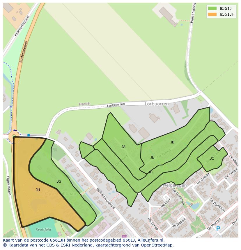 Afbeelding van het postcodegebied 8561 JH op de kaart.