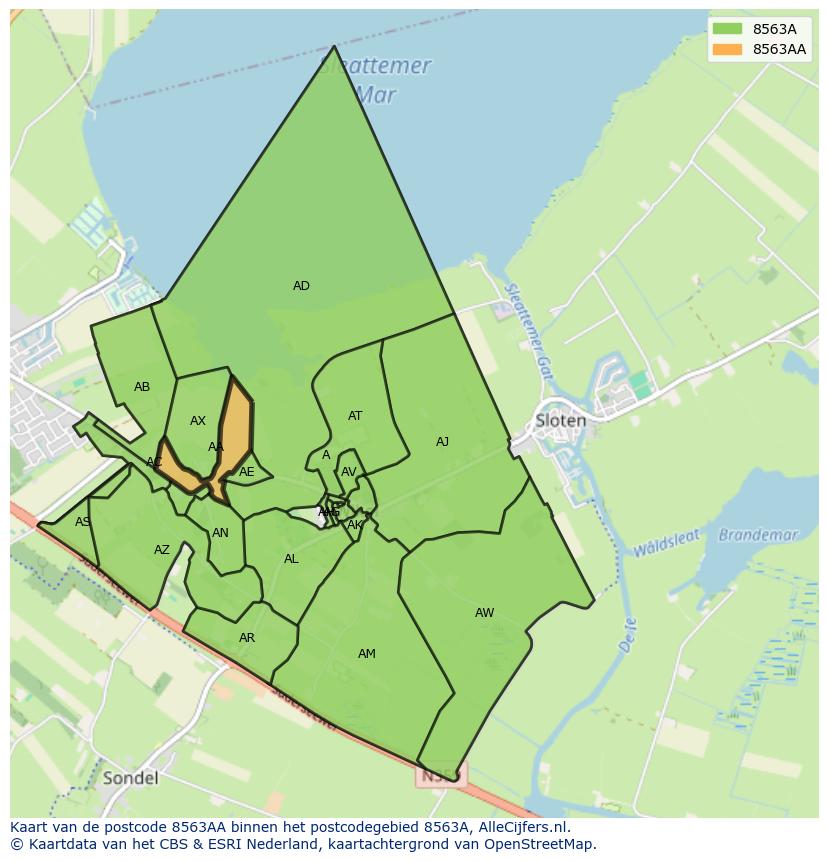 Afbeelding van het postcodegebied 8563 AA op de kaart.
