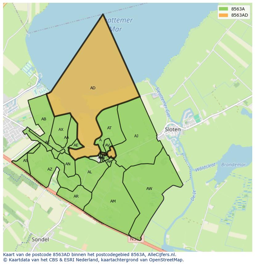 Afbeelding van het postcodegebied 8563 AD op de kaart.