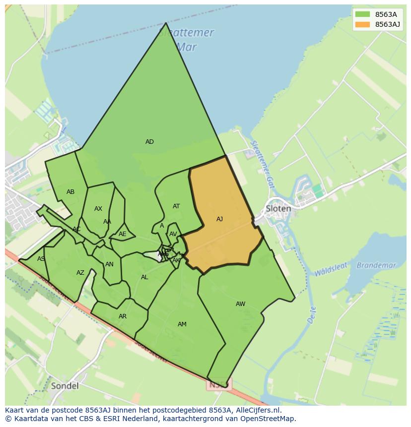 Afbeelding van het postcodegebied 8563 AJ op de kaart.