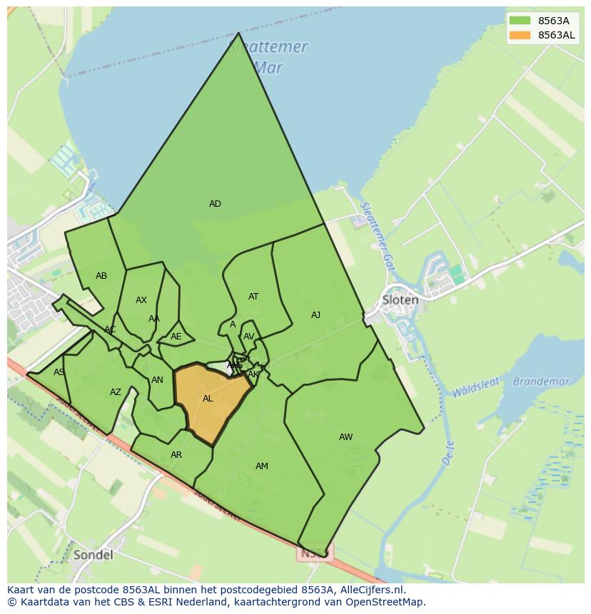 Afbeelding van het postcodegebied 8563 AL op de kaart.
