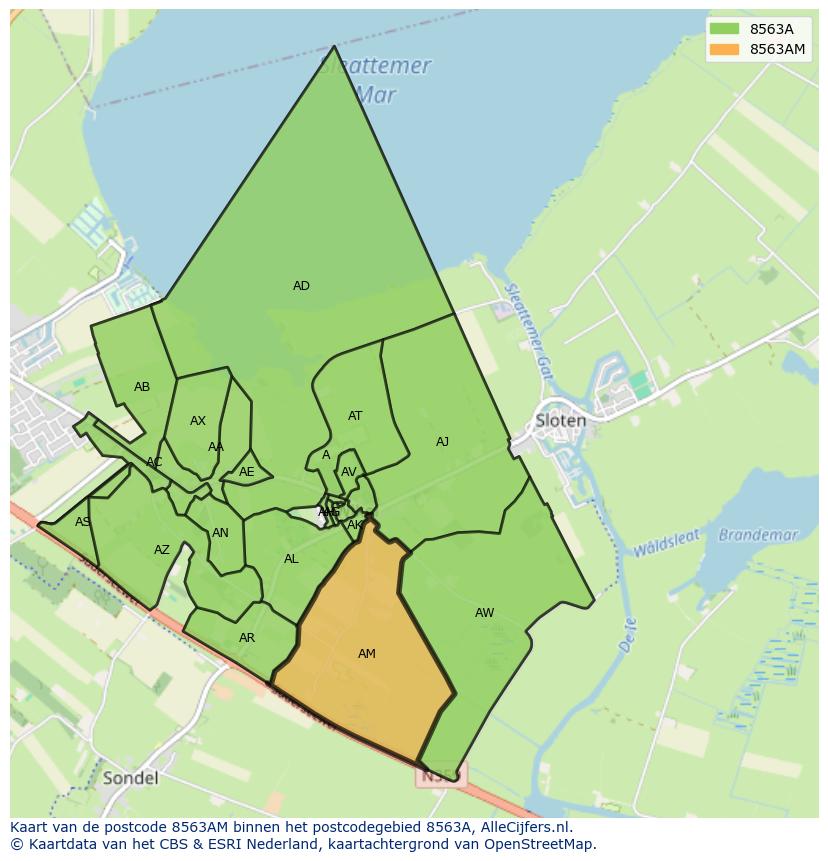 Afbeelding van het postcodegebied 8563 AM op de kaart.