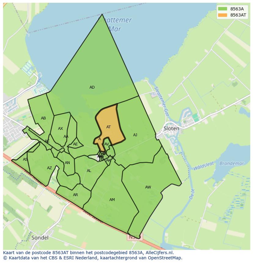 Afbeelding van het postcodegebied 8563 AT op de kaart.