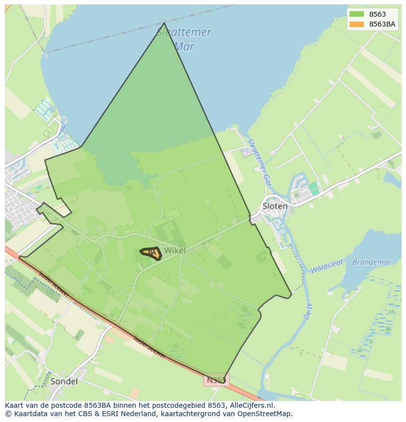Afbeelding van het postcodegebied 8563 BA op de kaart.