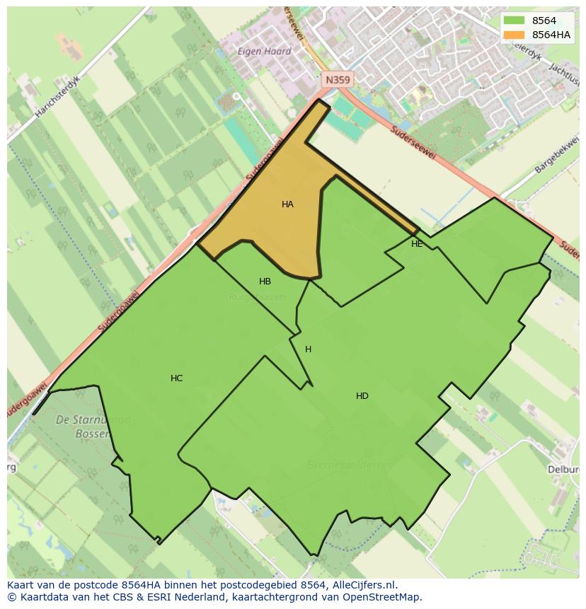 Afbeelding van het postcodegebied 8564 HA op de kaart.