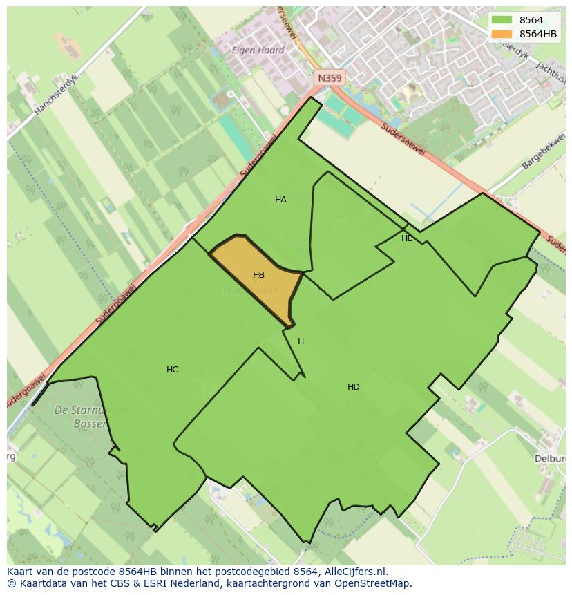 Afbeelding van het postcodegebied 8564 HB op de kaart.