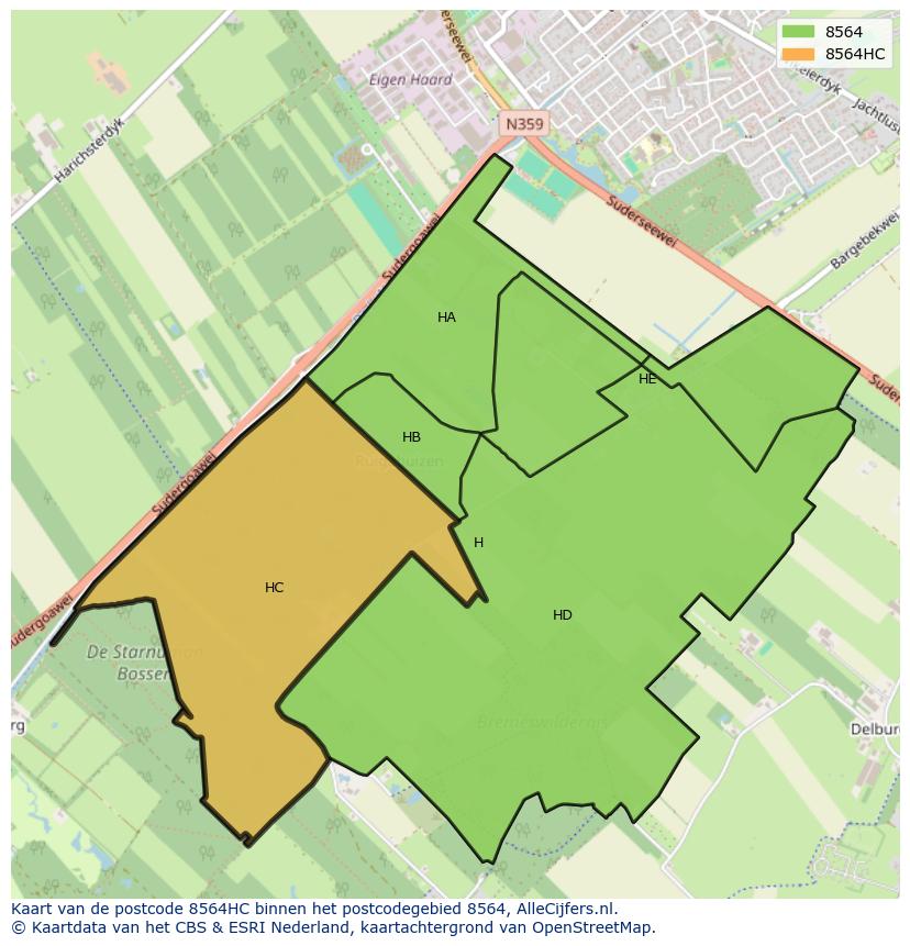 Afbeelding van het postcodegebied 8564 HC op de kaart.