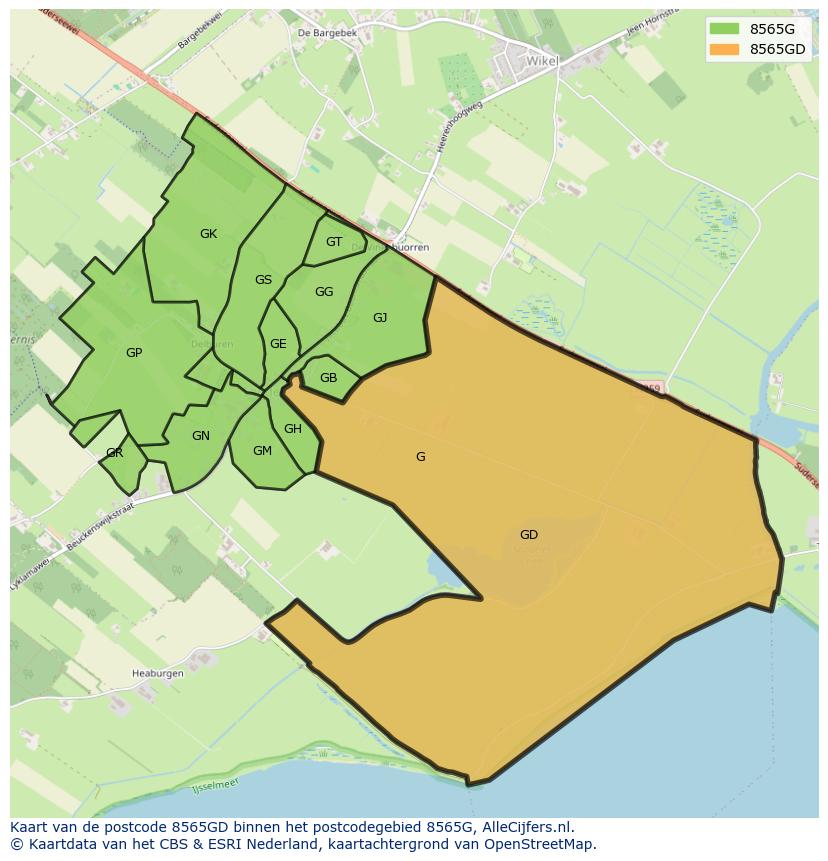Afbeelding van het postcodegebied 8565 GD op de kaart.