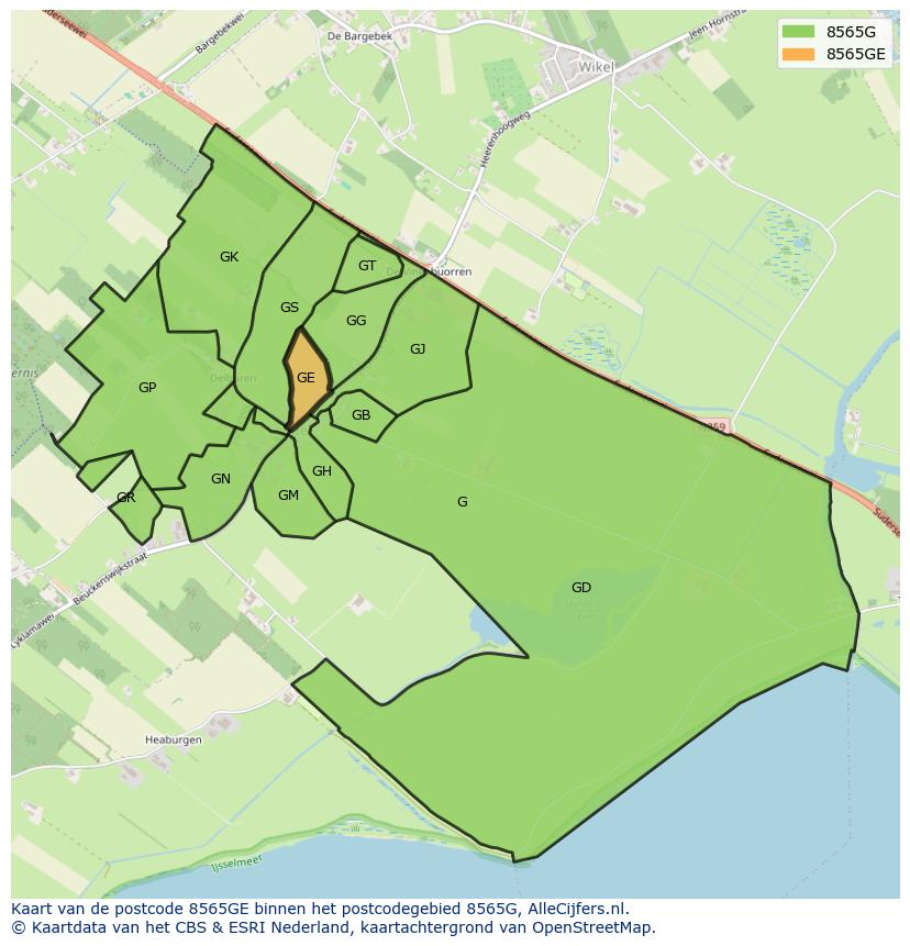Afbeelding van het postcodegebied 8565 GE op de kaart.