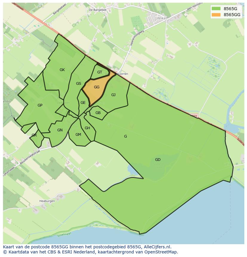 Afbeelding van het postcodegebied 8565 GG op de kaart.
