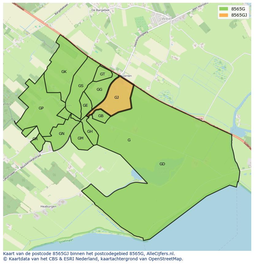 Afbeelding van het postcodegebied 8565 GJ op de kaart.