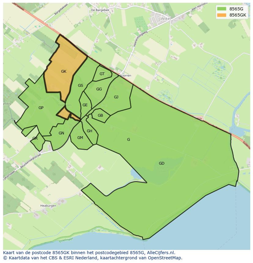 Afbeelding van het postcodegebied 8565 GK op de kaart.