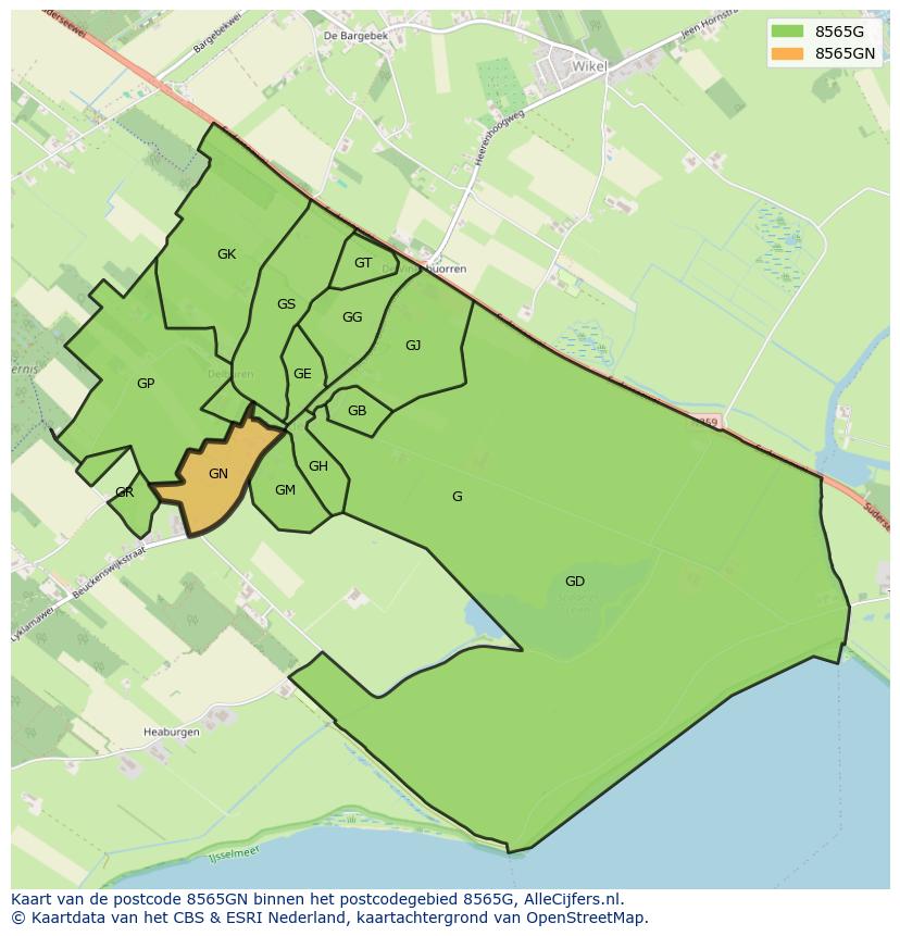 Afbeelding van het postcodegebied 8565 GN op de kaart.