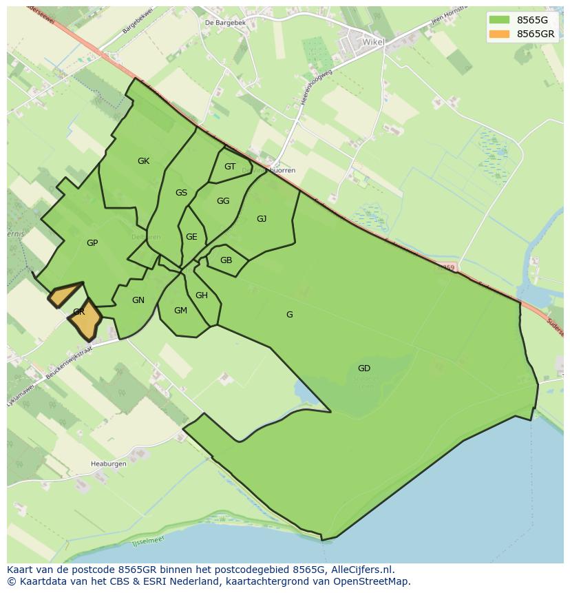 Afbeelding van het postcodegebied 8565 GR op de kaart.