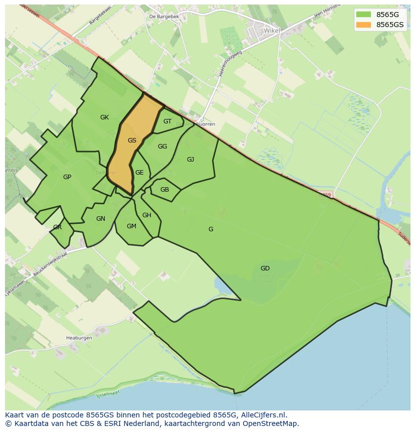 Afbeelding van het postcodegebied 8565 GS op de kaart.