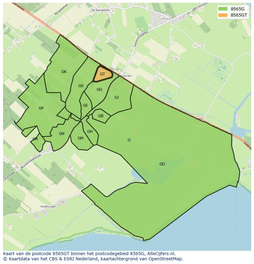 Afbeelding van het postcodegebied 8565 GT op de kaart.