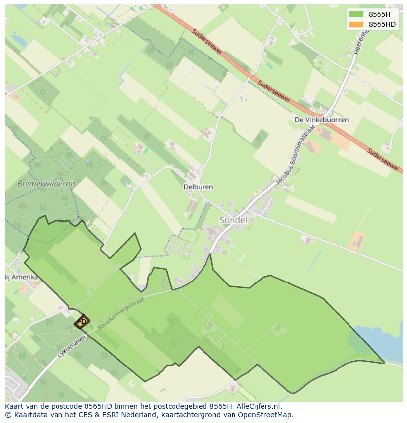 Afbeelding van het postcodegebied 8565 HD op de kaart.