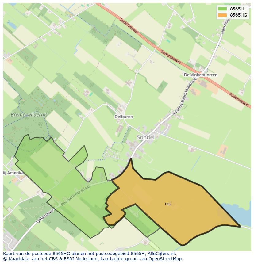 Afbeelding van het postcodegebied 8565 HG op de kaart.