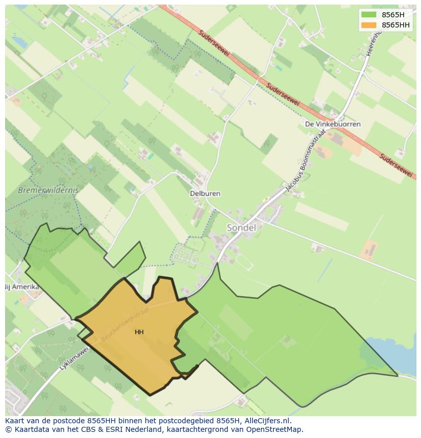 Afbeelding van het postcodegebied 8565 HH op de kaart.