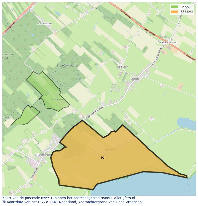 Afbeelding van het postcodegebied 8566 HJ op de kaart.