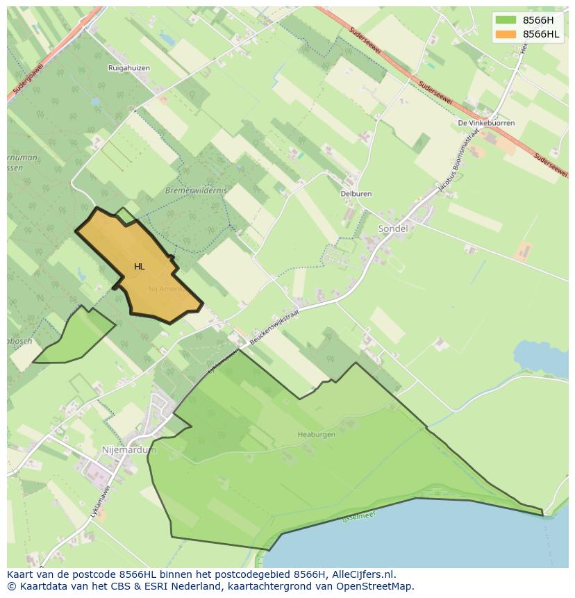 Afbeelding van het postcodegebied 8566 HL op de kaart.
