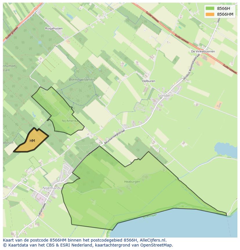 Afbeelding van het postcodegebied 8566 HM op de kaart.