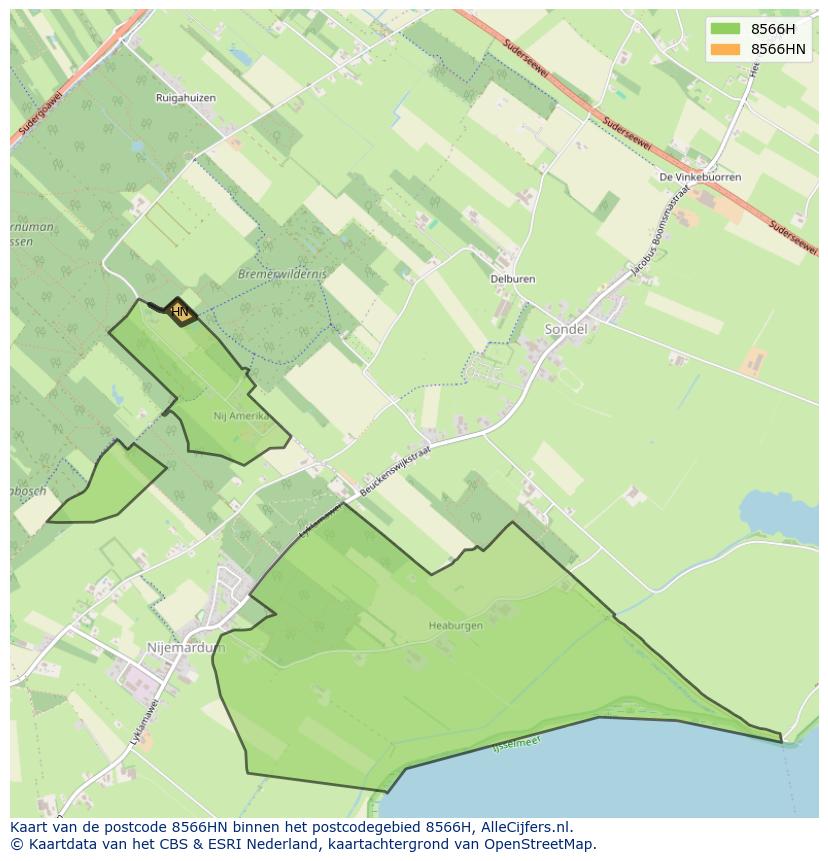 Afbeelding van het postcodegebied 8566 HN op de kaart.