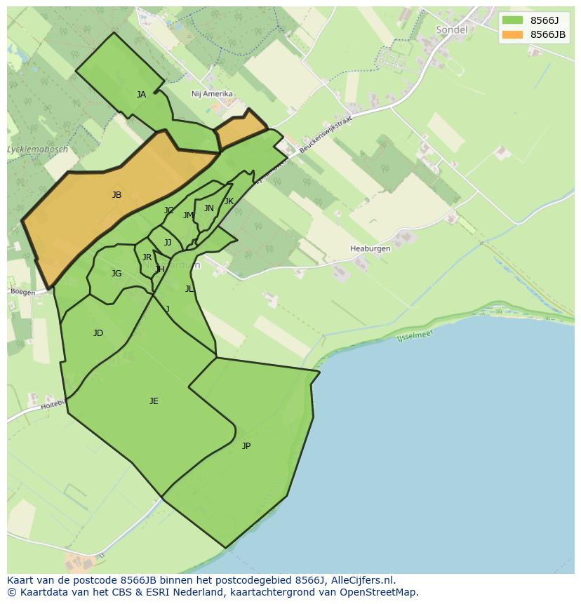 Afbeelding van het postcodegebied 8566 JB op de kaart.