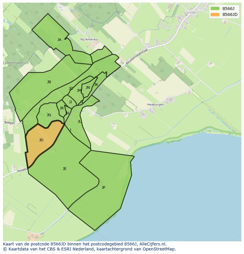Afbeelding van het postcodegebied 8566 JD op de kaart.