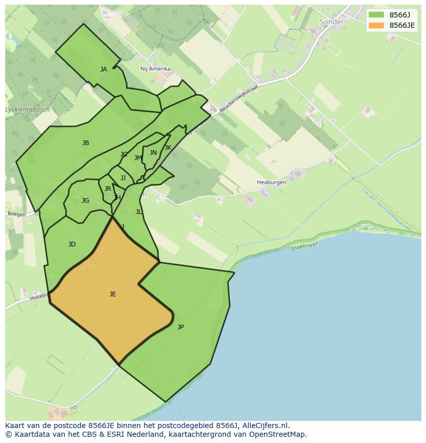Afbeelding van het postcodegebied 8566 JE op de kaart.