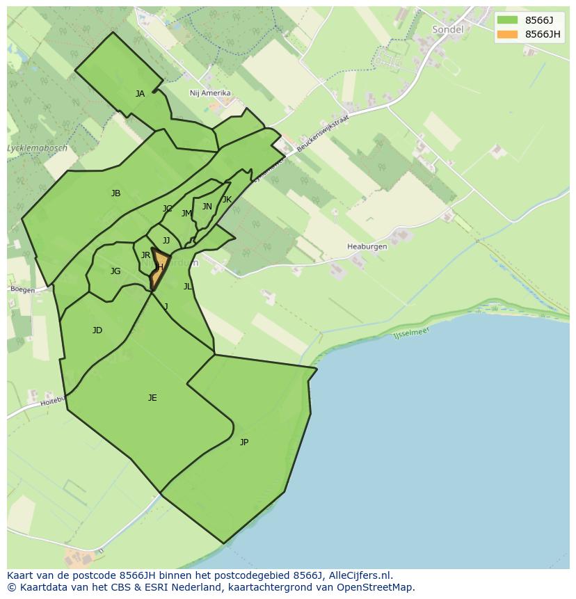 Afbeelding van het postcodegebied 8566 JH op de kaart.
