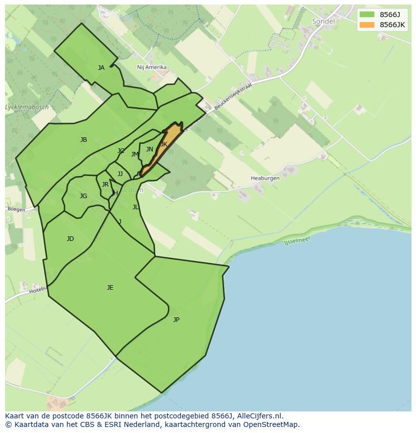 Afbeelding van het postcodegebied 8566 JK op de kaart.
