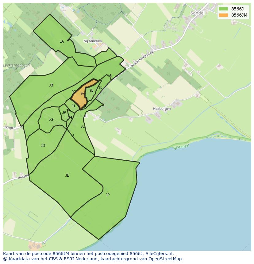 Afbeelding van het postcodegebied 8566 JM op de kaart.