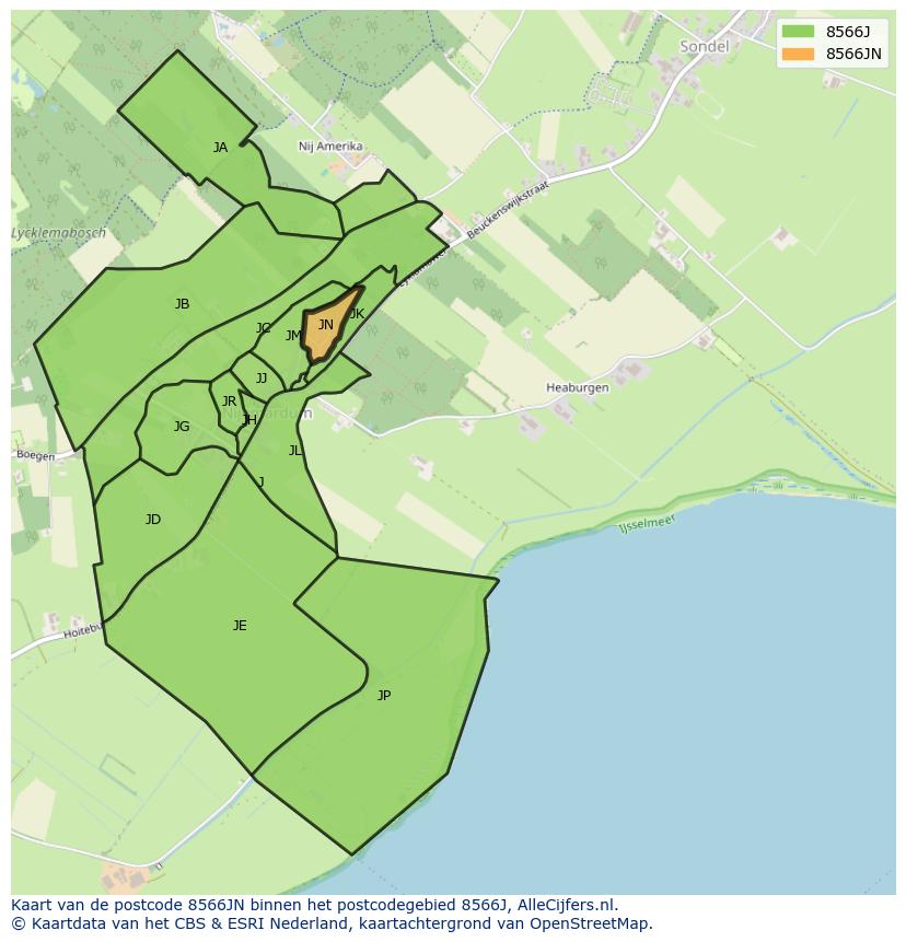 Afbeelding van het postcodegebied 8566 JN op de kaart.