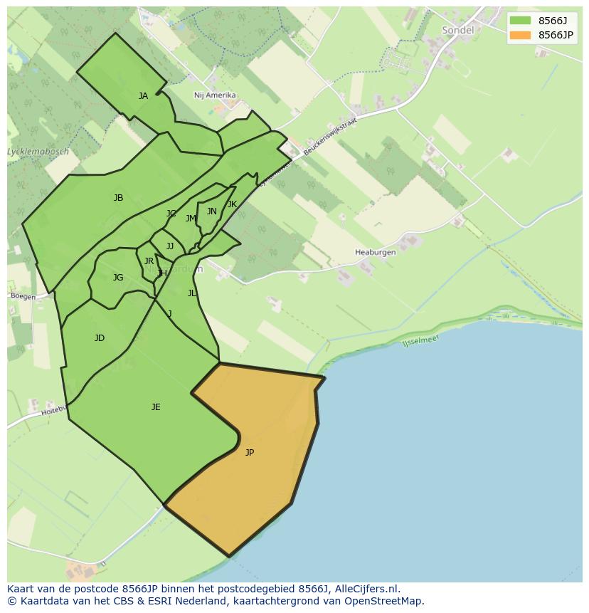 Afbeelding van het postcodegebied 8566 JP op de kaart.