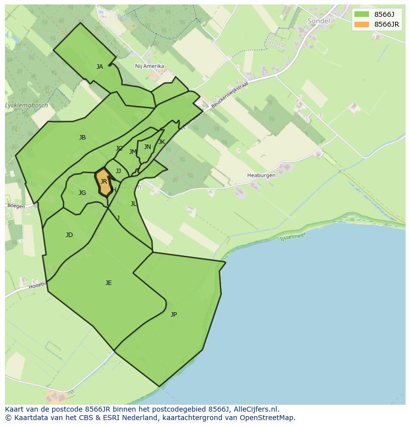 Afbeelding van het postcodegebied 8566 JR op de kaart.