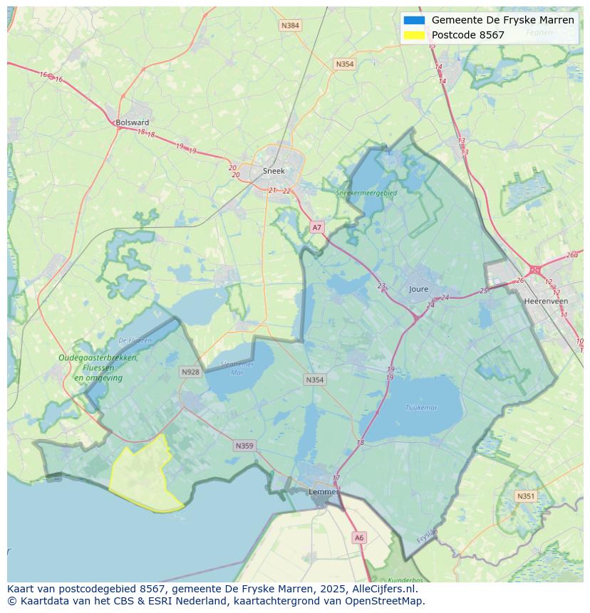 Afbeelding van het postcodegebied 8567 op de kaart.