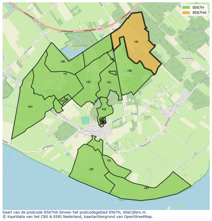 Afbeelding van het postcodegebied 8567 HA op de kaart.