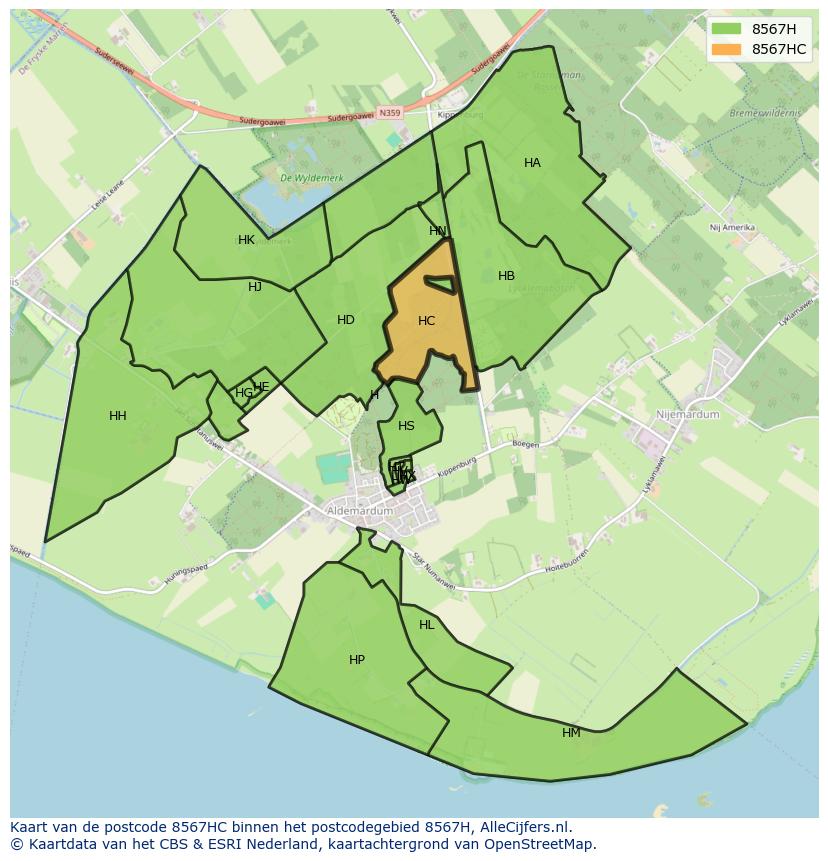 Afbeelding van het postcodegebied 8567 HC op de kaart.