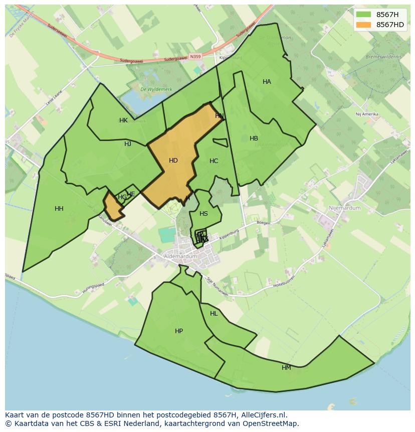 Afbeelding van het postcodegebied 8567 HD op de kaart.