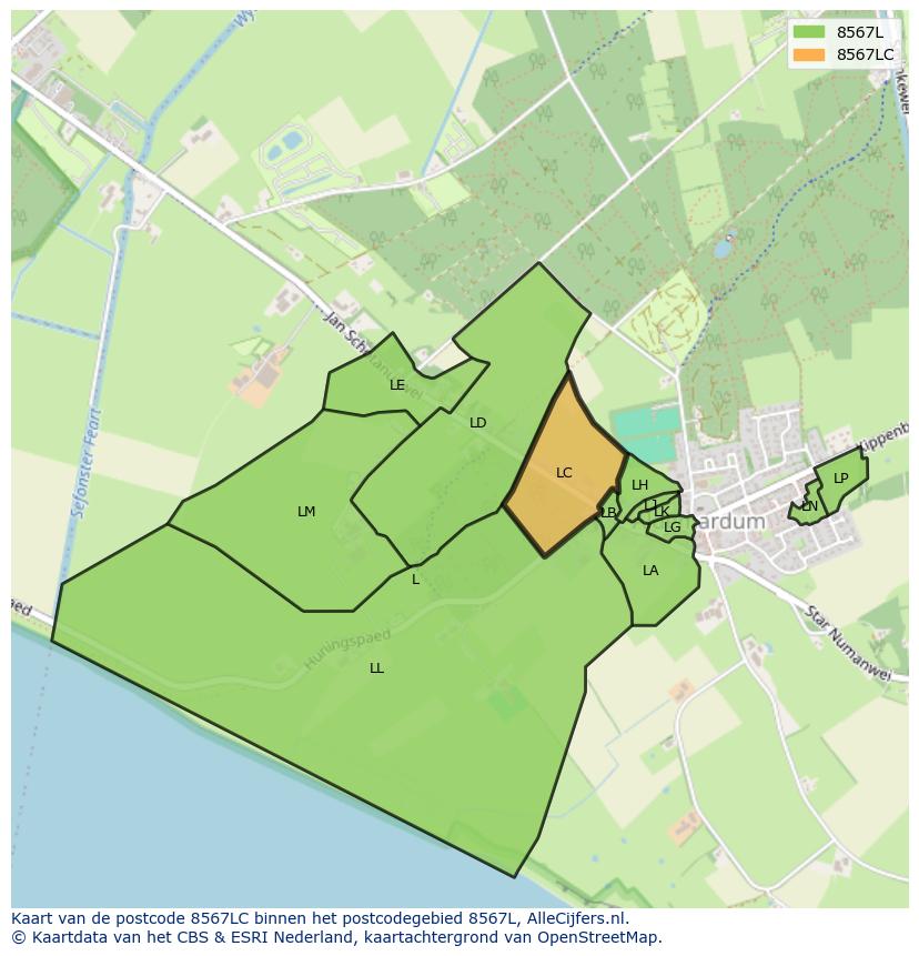 Afbeelding van het postcodegebied 8567 LC op de kaart.